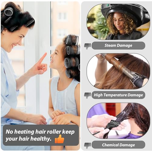 50Pcs Rollers Hair Curlers Self Grip Hair Rollers Set with 24Pcs Hair Rollers in 4 Sizes, 24 Pcs Clips and Cosmetic Bag for Blowout Look Long Medium Thick Hair Volume