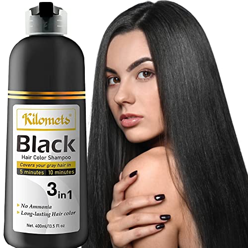 BLACK Hair Dye Shampoo 400ml- 100% Grey Coverage in Minutes- Ammonia Free Hair Color Shampoo Cover Gray Silver Hair- Instant Darkening Coloring At Home- Gift for Mom Dad