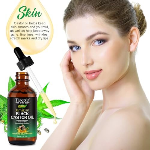 2PCS Jamaican Black Castor Oil for Hair Growth,Thicker Eyelashes & Eyebrows,Castor Oil for Face,Body & Skin,100% Pure Cold Pressed Black Castor Oil,Hair Nourishing Oil
