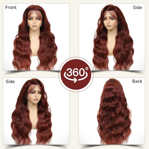 28 Inch Reddish Brown Lace Front Wigs Human Hair Pre Plucked 200 Density Body Wave Lace Frontal Wig Human Hair 13x4 HD Lace Brown wig human hair with baby hair
