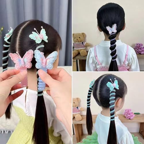 10Pcs Embroidered Butterfly Headband Spiral Hair Ties No Damage,Colorful Butterfly Telephone Wire Hair Bands for Kid Cute Butterfly Ponytail Holders Headbands Telephone Cord Hair Ties Hair Accessories