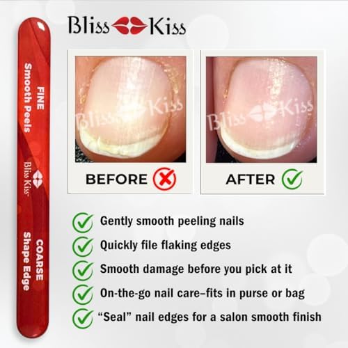 Bliss Kiss Nano Glass Nail Files & Buffer for Weak, Brittle, Peeling Nails for Women for Natural Nails with Case