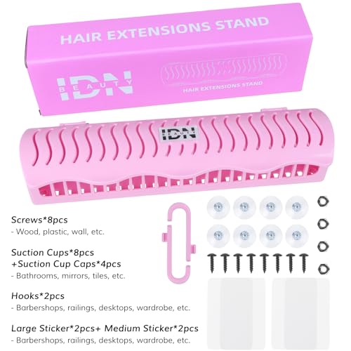 IDN BEAUTY Hair Extension Holder Stand for Styling, 4 Installation Modes With Tool, Pink Hair Extension Holder Designed to Securely Hold Your Extensions for Washing, Styling, Packing and Storing