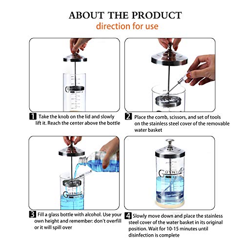 Gusnilo Barbicide Jar 30 Oz with Stainless Steel Tray, Barber Sanitizing Jar, Salon Disinfectant Jar for Nail Tools, Hair Salon,Spa