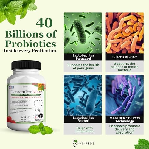 DentamPro Max for Gums and Teeth Health & Fresh Breath - 40 Billion CFU Advanced Oral Probiotics for Mouth Bad Breath, Capsule Supplement (1)