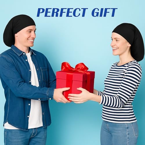 4 Pieces Unisex Jumbo Dreadlock Cap, Black Elastic Long Hair Bonnet Dreads Caps for Men Women, Loc Head Wraps Cap Hair Sleeve Full Cover Accessories, for Sleeping & Shower, 19 x 10 Inch