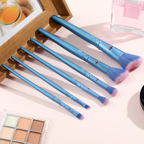 5Pcs Interstellar Baby Makeup Brushes Set, Creative Stitch Theme Cosmetic Brushes Set, Premium Synthetic Foundation Eyeshades Brush Set Best Gift for Young Girl Women (Blue Stitch)