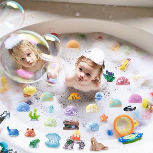12Pack Ocean Animals Bath Bombs for Kids with Toys Surprised Inside, Organic Natural Bubble Bath Fizzy More Decorations for DIY Fish Tank Birthday Ideal Set for Girls Boys Toddlers