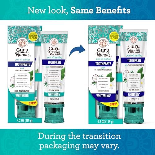 GuruNanda Hydroxyapatite Toothpaste, SLS & Fluoride Free (4 Pack), Whitening Toothpaste - Freshens Breath, Fights Plaque - with 2 Toothbrushes, 2 Tongue Scrapers & 2 Tube Squeezers