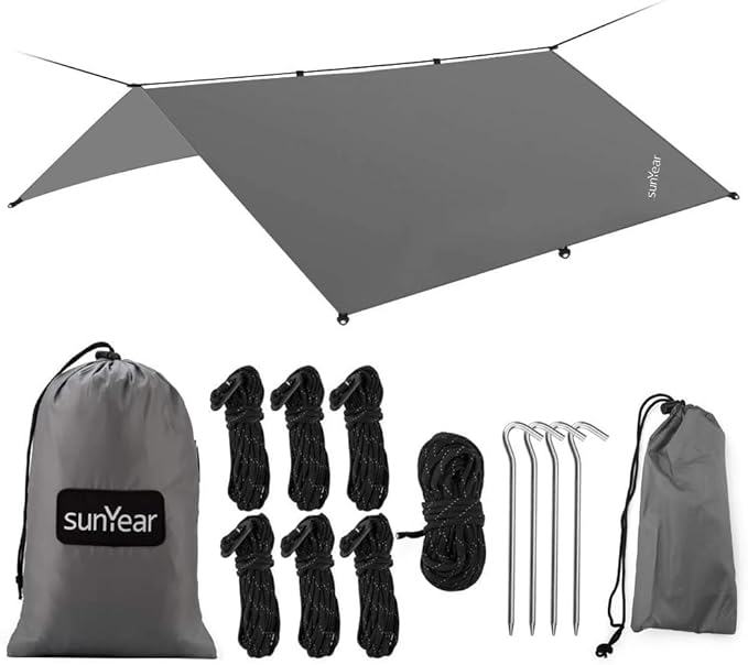 Hammock Rain Fly Tent Tarp Provides Effective Protection Against Rain, Snow. 32ft Long Ridgeline. Big 9.8x9.5ft Durable, Waterproof 210D Oxford. 6 Reflective Guy Lines, 2 Stuff Sacks. Easy Assembly