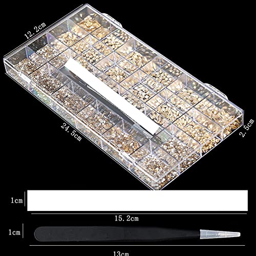 4880Pcs Champagne Rhinestones for Nails, Gold Crystal Nail Rhinestones Round Beads Flatback Glass Gems Stones, Multi Shapes Rhinestones 3D Nail Crystals for Nail Art DIY Crafts Clothes Shoes Jewelry