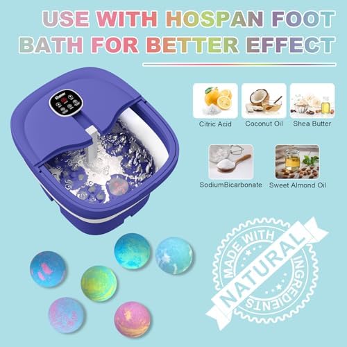 HOSPAN Organic Foot Bath Bombs Gift Set, 12 Essential Oil Rich Foot Soak for Mom and Dad, Handmade Foot Spa Bomb with Wonderful Bubbles, Great for Soothes Sore Tired Feet, Dry Feet Moisturize
