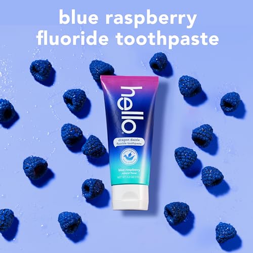 hello Dragon Dazzle Blue Raspberry Kids Toothpaste, Fluoride Toothpaste, Ages 2+, No Artificial Sweeteners, No SLS, Gluten Free, Vegan, Pack of 3, 4.2 OZ Tubes