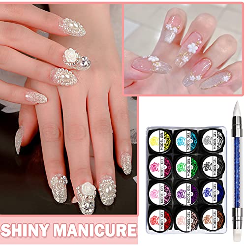 12 Colors Sculpture Painting Set, 3D Nail Art Set with Carved Painting Pen, Salon Creative DIY Gel Nails