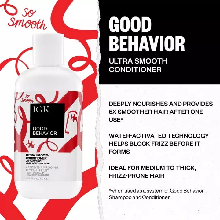 IGK GOOD BEHAVIOR Ultra Smooth Conditioner | Frizz Control + Hydrates + Shine | Vegan + Cruelty Free |