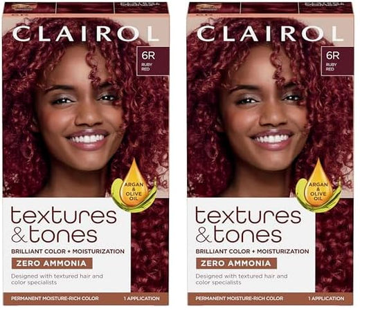 Clairol Textures & Tones Permanent Hair Dye, 6R Ruby Red Hair Color, Pack of 2