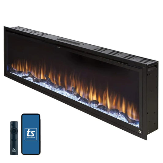 Touchstone Sideline Elite Smart 60” WiFi-Enabled Electric Fireplace - in-Wall Recessed - 60 Color Combinations - 1,500W Heater - Black - Log, Crystals & Driftwood - 80037