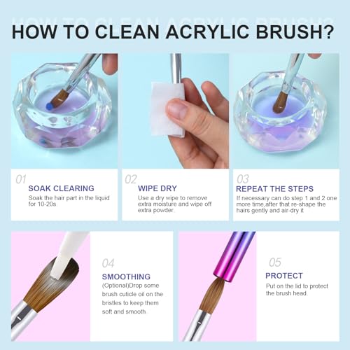 4PCS Kolinsky Nail Brush Set - 6/8/12/16. Oval Shaped Acrylic Powder Nail Design Tools for Professional Manicure DIY