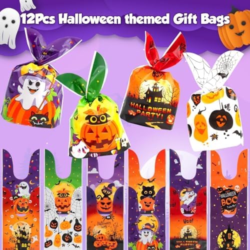 24pcs Halloween Bath Bombs with Toys Inside for Kids Pumpkin Bubble Bath Bombs for Halloween Treats Party Favors with 12pcs Treat Bags