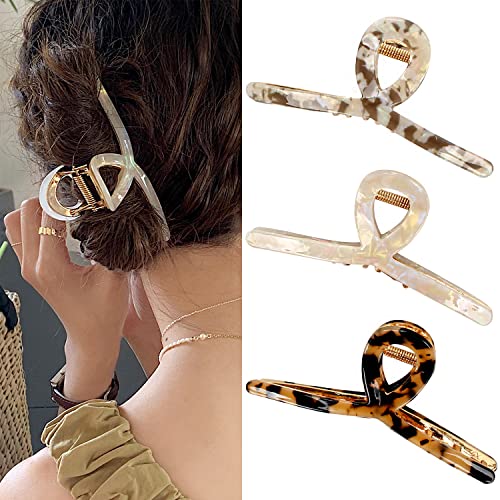 Big Butterfly Claw Hair Clips for Women - 4.5" Acetate & Metal Hair Accessories for Long, Thick Hair (3 Pcs)