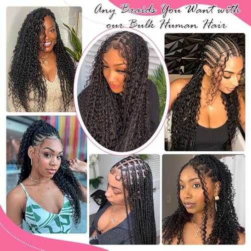 Human Braiding Hair for Boho Braids 110g Curly Boho Hair for Braiding Deep Wave Bulk Bohemian 100% Human Hair for Micro Braiding Wet and Wavy No Weft 2 Bundles Natural Color 18 Inch