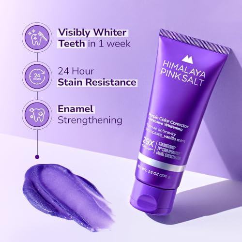 HIMALAYA PINKSALT Purple Whitening Toothpaste, 3.5oz - Deep Stain Remover Toothpaste, Helps Remove Tea and Wine Stains, Plaque Remover for Teeth, Tone Up with Fluoride, Vanilla Mint