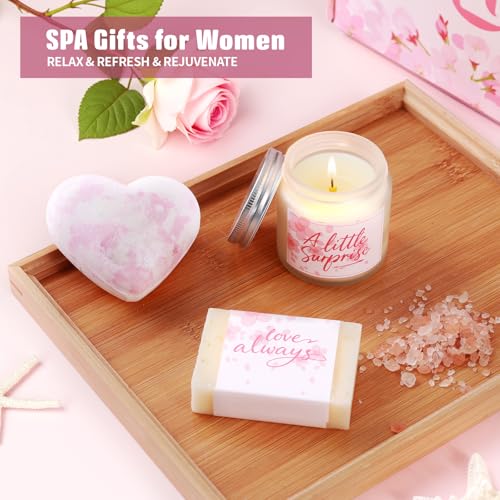 Birthday Gifts for Women, Gift Basket for Mom Wife Sister Her Friends, Luxury Self Care Spa Set with Blanket, Thank You Get Well Soon Holiday Gifts Box for Mother Valentine Day (Pink)