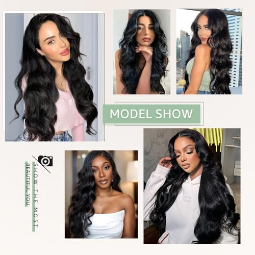 28 Inch Body Wave Lace Front Wigs Human Hair Pre Plucked 13x4 HD Lace Frontal Wigs Human Hair 200 Density Glueless Wigs Human Hair with Baby Hair Natural Black