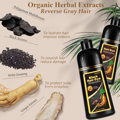 Instant Black Hair Dye Shampoo 3- in-1, 100 Percent Gray Coverage, Magic in 15 Minutes for All Types, Natural Women & Men, Color Depositing Conditioner, Easy to Use