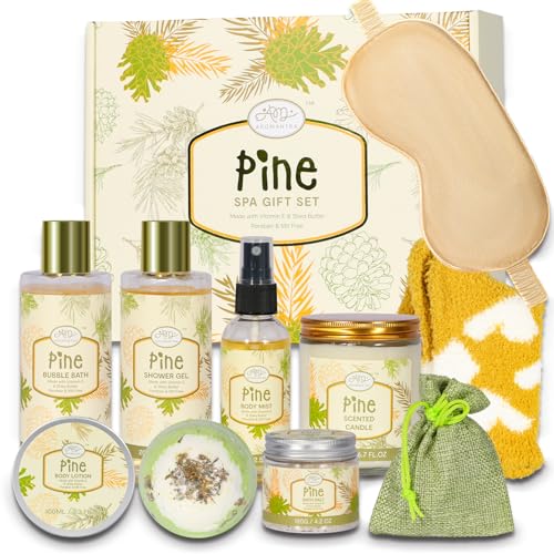 Birthday Gifts for Women, Bath Gift Baskets for Women, Get Well Soon Gifts, Pine Scented Relaxing Spa Care Package w/Bubble Bath, Bath Salt Spa Essential, Christmas, Valentine'S Day, Mothers Day