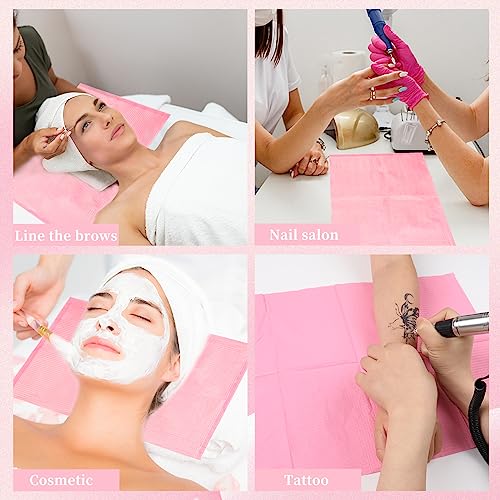 125PCS Disposable Nail Art Table Mat, Waterproof Nail Tips Art Table Towels Mat, 3 Ply Nail Napkins for Acrylic, Nail Art Mat Paper Sheet, Nail Tips Art Waterproof Pad for Salon (Pink)