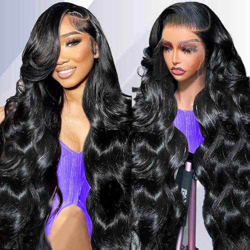 32 Inch Body Wave Lace Front Wigs Human Hair Pre Plucked With Bleached Knots 13x6 HD Lace Frontal Human Hair Wigs 200 Density Natural Color Human Hair Wig Glueless Wigs Human Hair