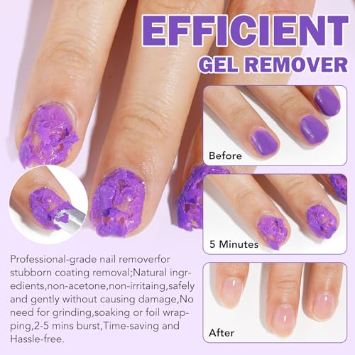 2 Pack Gel Nail Polish Remover Kit, Gel Polish Remover for Nails - Quickily and Easily Removes Gel Nail Polish at Home in 2-5 Mins - No Need for Foil, Soaking or Wrapping,15ml