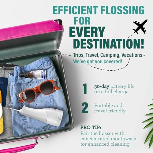 GuruNanda Water Dental Flosser 2.0 XL – 380ML Large Tank, 4 Flossing Modes, Cordless & Portable with Smart Timer for Deep Cleaning & Happy Gums - White