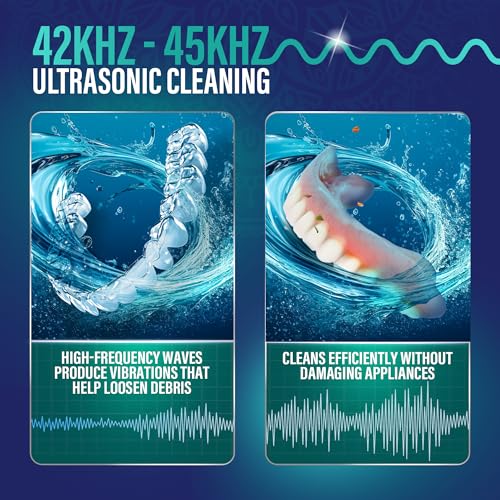 GuruNanda Retainer & Aligner Cleaning Pod for Retainers, Dentures, Mouthguards, Aligners, & Jewelry, 3 Modes, 45kHz Ultrasonic Retainer Cleaner, 190 ml capacity
