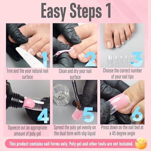 300 Pcs Toe Dual Nail Forms for Poly Gel Toenail Extension, Reusable Full Cover Molds for French Tip Acrylic Toenails, Nail Art Design Molds for Pedicure, for Salon & DIY at Home 15 sizes