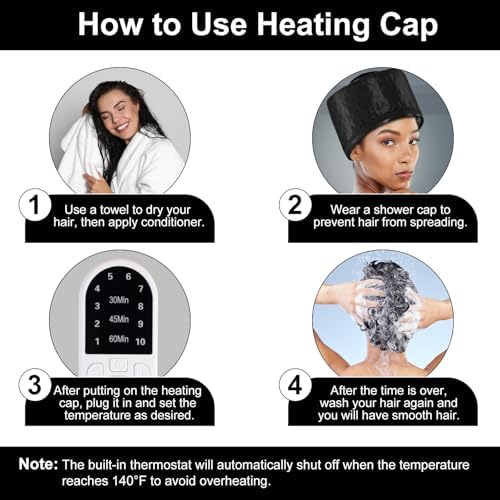 Heat Cap for Deep Conditioning Home Use Hair Steamer for Black Hair SPA Heat Cap for Deep Conditioning 10-Level Quick Heating Hair Steamer for Natural Hair Heating Cap with Timer (Black)