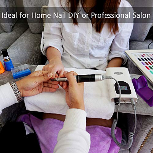 35000RPM Portable Nail Drill Machine, HoMove Professional Rechargeable Efile Nail Drill, Low Heat Electric Nail File for Acrylic Nail Natural Extension Poly Nail Gel