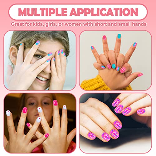 240 Pieces Fake Nails for Kids Girls Artificial Kids Press on Nails Full Cover Short Acrylic Stick On Nails False Nail Tips Kit for Children Little Girls Nail Art Decoration