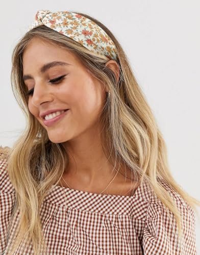 Huachi Headbands for Women and Girls, 4 Packs Fashion Flower Printed Knotted Head Bands for Women’ s Hair, Non Slip Boho Wide Thick Top Knot Hairbands, Womens Trendy Hair Accessories