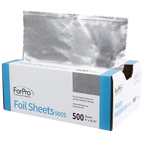 ForPro Professional Collection Embossed Foil Sheets 900S, Aluminum Foil, PopUp Dispenser for Hair Color Application and Highlighting, Food Safe, 9” W x 10.75” L, 500 Count