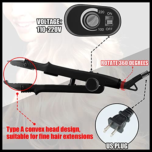 Hair Extensions Iron Fusion Keratin Heat Tool Heat Connector Wand with Fusion Glue Protector Template Hair Clip Finger Protector 2 Bag Keratin Glue Granule Bead(Black)