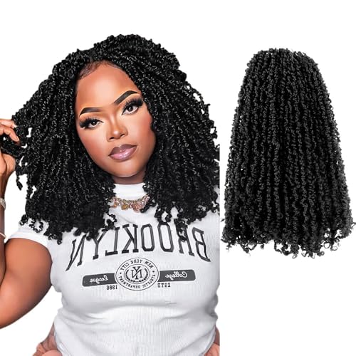 12 Inch 10 Packs Yanky Twist Crochet Hair Pre-twisted Natural Black Kinky Mini Spring Twist Small Curly Senegalese Twist Braids (1B)
