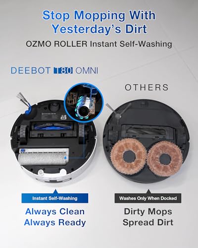 ECOVACS DEEBOT T80 Omni Robot Vacuum and Mop, 18,000Pa Suction, OZMO™ Roller Real-Time Mop Washing, Self-Emptying, Hot Air Drying, AI Navigation, Anti-Tangle Brush, for Pets, Carpets & Hard Floors