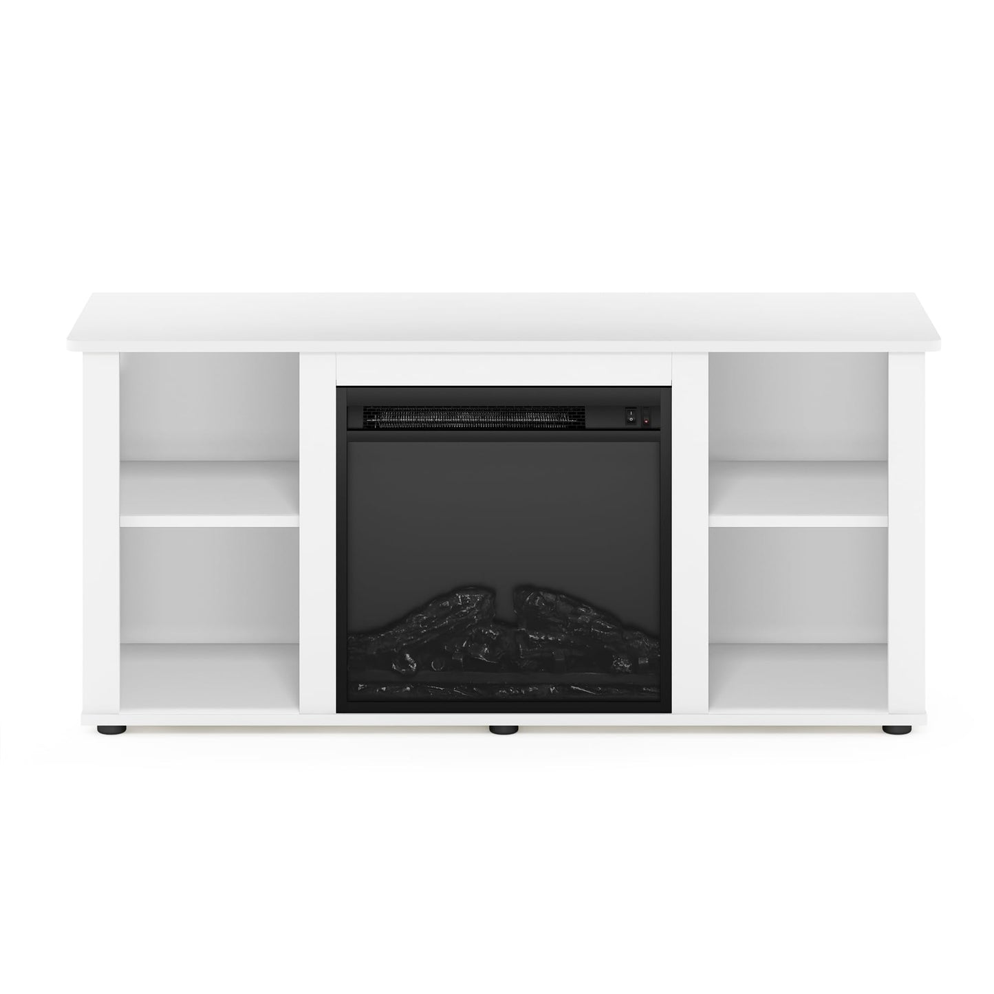 Furinno Jensen Entertainment Center Stand with Fireplace for TV up to 55 Inch, Corded Electric, White