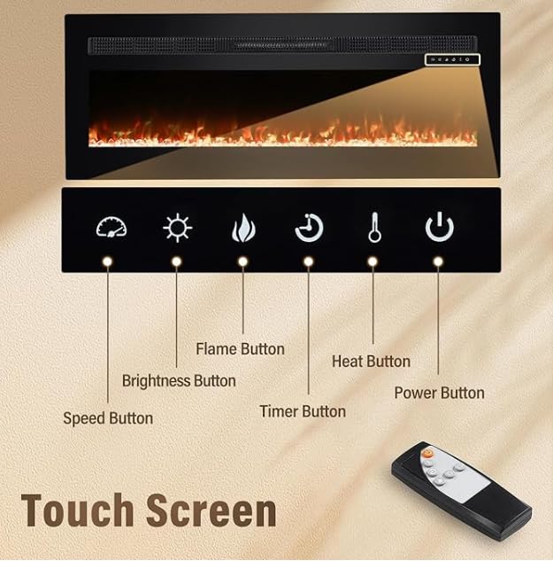 Panana Electric Fireplace Heater Wall-Mounted or Recessed Electric Fireplace Inserts with Timer, Touch Screen/Remote Control, Adjustable Flame Color and Speed,5000 BTU Heat Output (50")