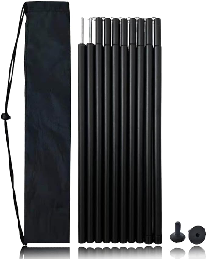 Adjustable Tarp Poles for Camping with 2 Silicone Protective Caps - Portable Tent Poles Replacement for Rain Fly, Awning, Outdoor Hiking, Backpacking, and Sunshade - Set of 2 Tent Poles.