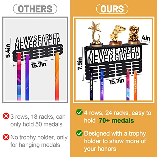 Biggun Metal Trophy and Medal Display Shelf- Easy to Install Medal Hanger Display with Trophy Shelf Medal Holder for Over 70 Running Race Wrestling Medals