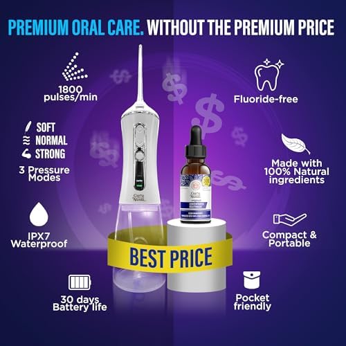 GuruNanda Advanced Water Flosser 2.0 with UV Mode & Concentrated Mouthwash Duo - Fresh Breath & Thorough Plaque Removal for a Brighter Smile