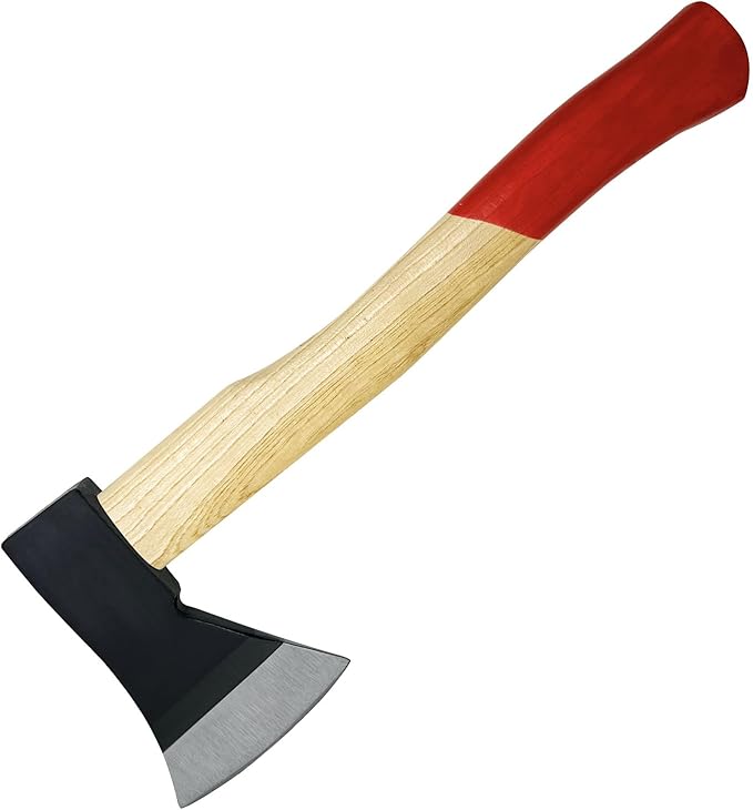 Camping Axe, 15'' Hatchet for Wood Splitting and Chopping, Gardening Small Axe Wooden Handle Tools with Sheath for Camping, Hiking (15inch)